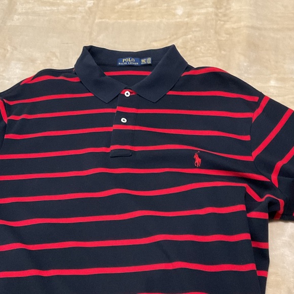 Polo by Ralph Lauren Navy and Red Striped Polo Shirt - Picture 1 of 3